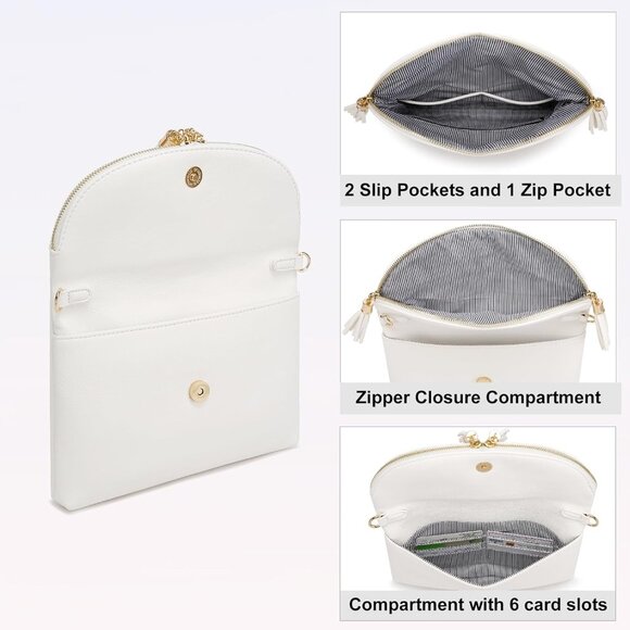 Women's Faux Leather Envelope Clutch Crossbody Bag with Multi Compartments - Picture 6 of 7